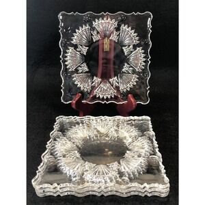 Lot Of 4 Antique Cut Crystal Square Luncheon Plates 7” X 7”